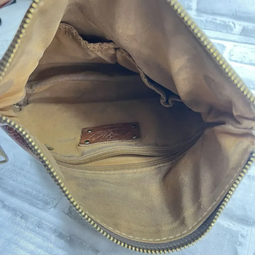 Patricia Nash Foldover Floral Embossed Leather Wristlet Clutch Handbag